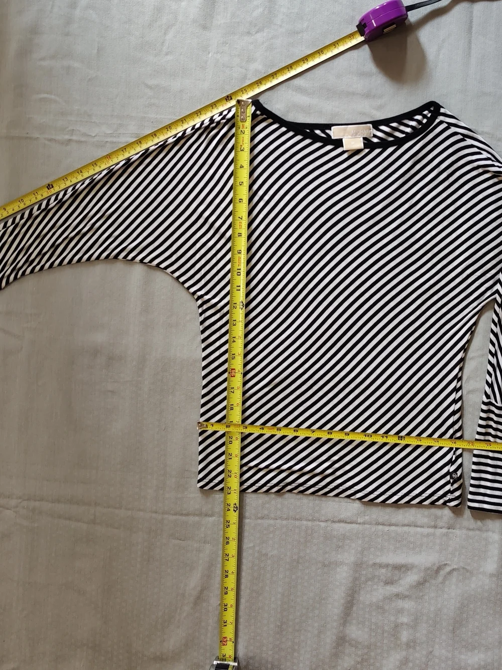 Michael Kors Black and White Diagonal Stripe Long-Sleeve Top Size P.